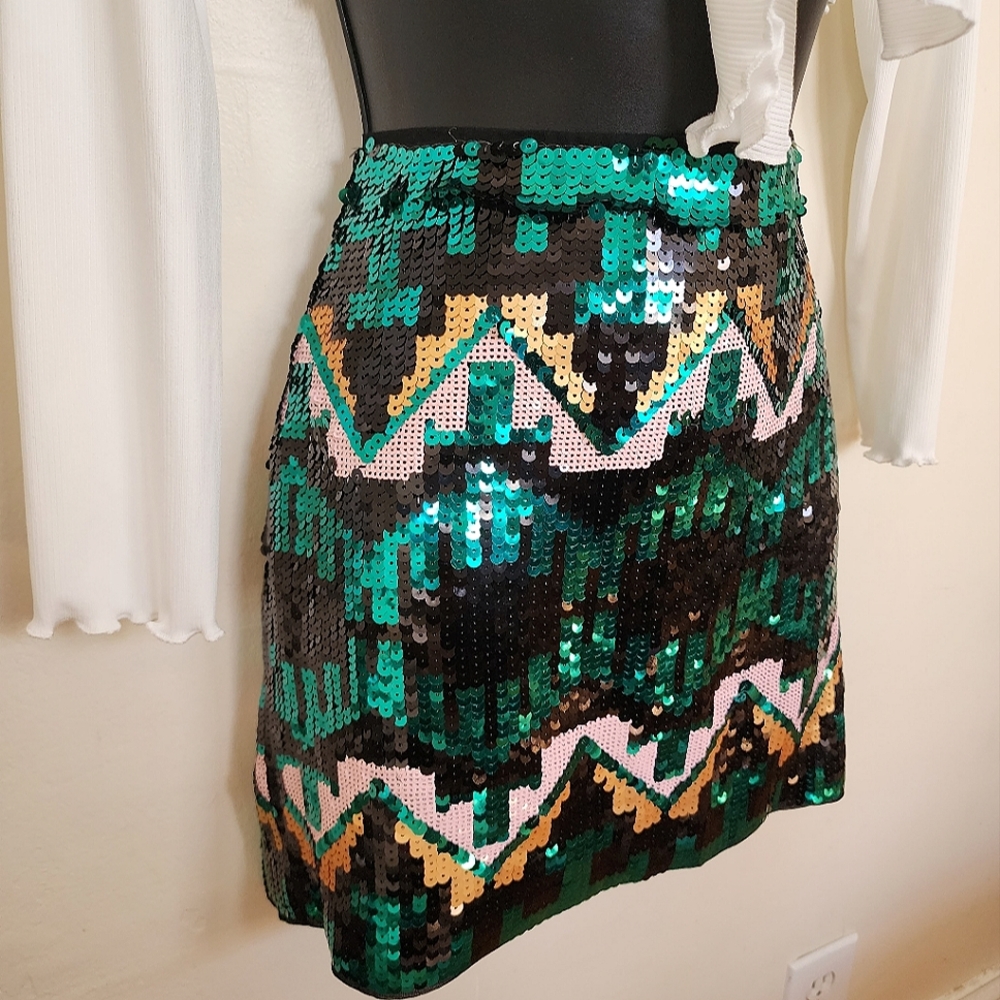 Divided Green Multi Colored Sequin Mini Skirt - image 2
